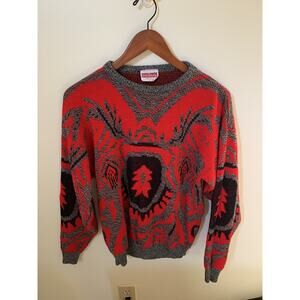 Boniour Mens Size Large Sweater Menswear Pullover Aztec Red Black USA Made